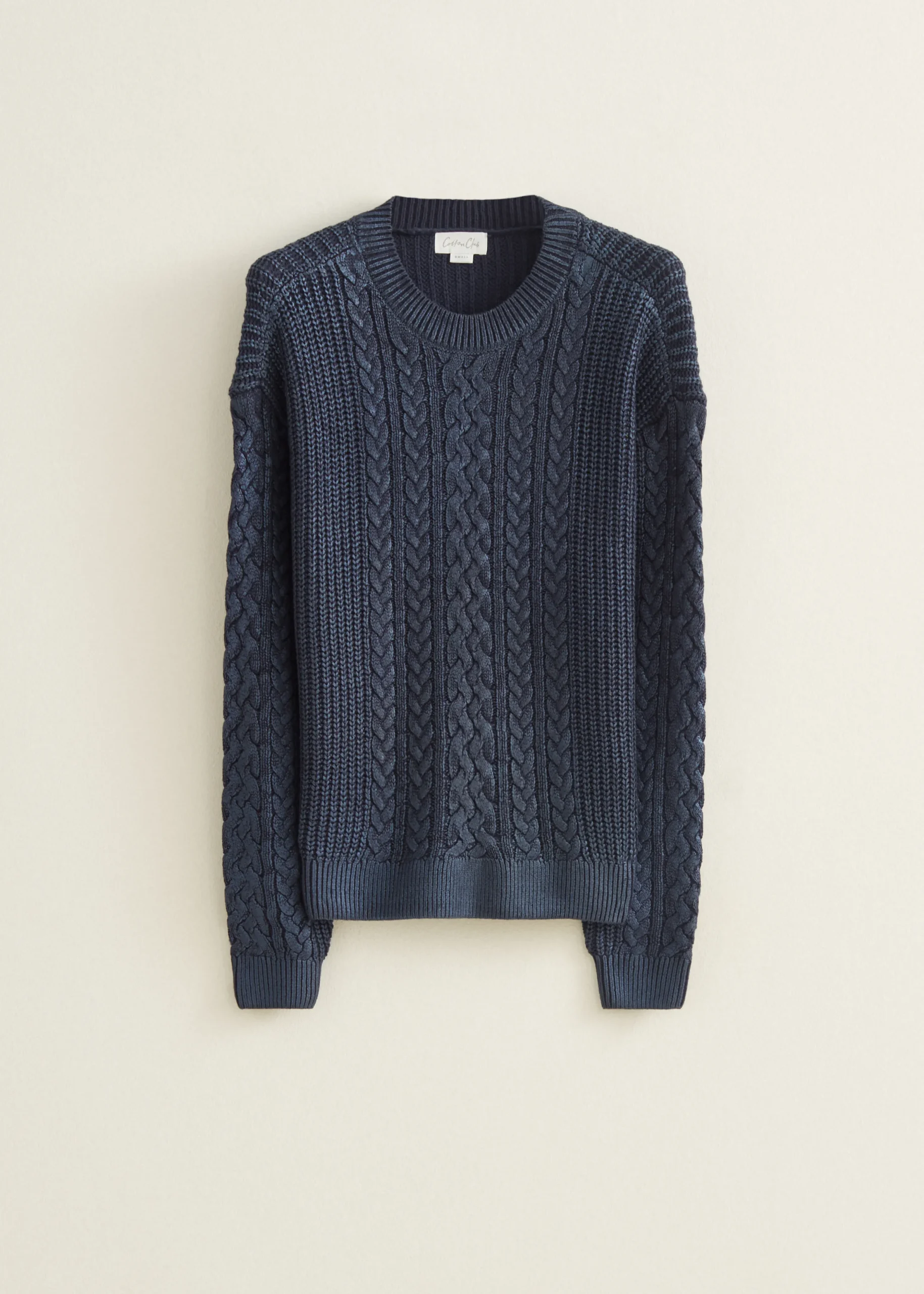 Sale Cotton Club Kabeltrui met foliedruk blauw