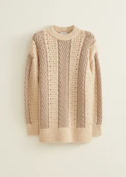 Sale Cotton Club Kabeltrui met lurex lichtzand