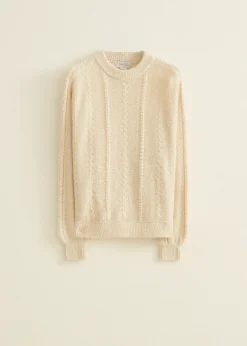 Outlet Cotton Club Kabeltrui met vleermuis mouw ecru