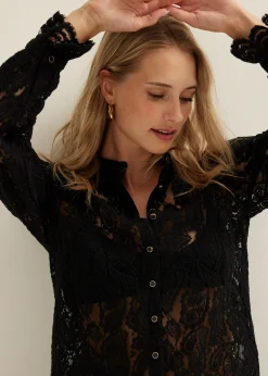 Clearance Cotton Club Kanten blouse zwart