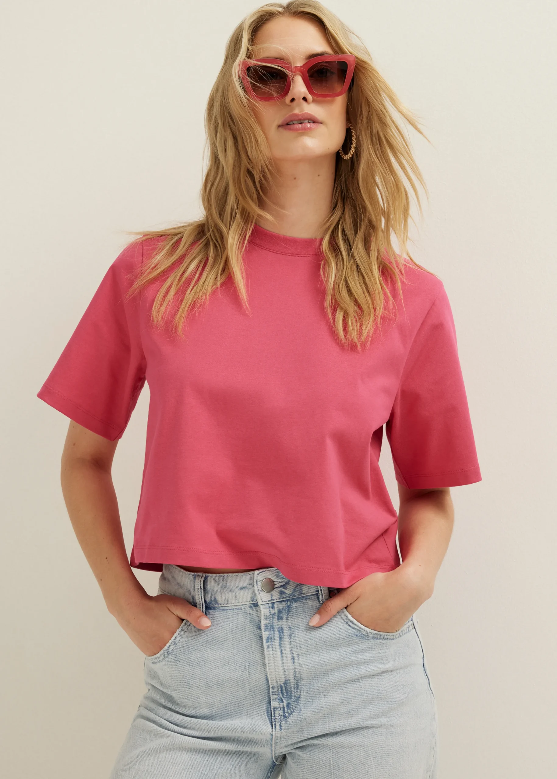 Best Cotton Club Kort basic t-shirt middenroze