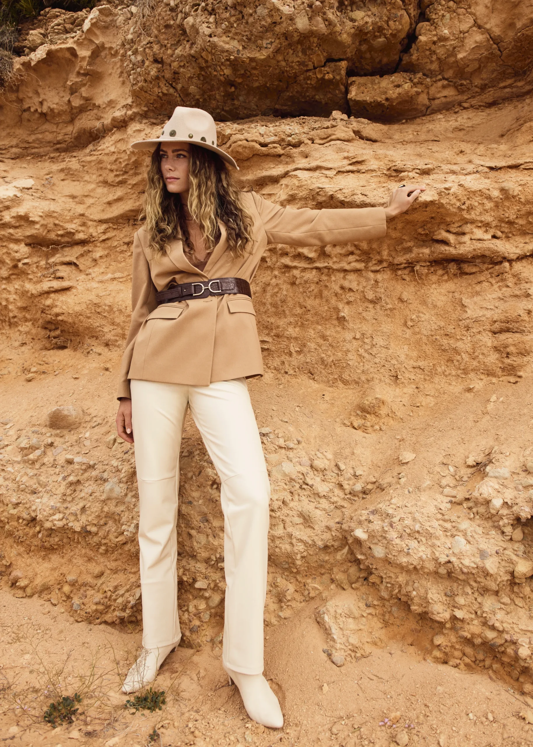New Cotton Club Legging van PU lichtzand