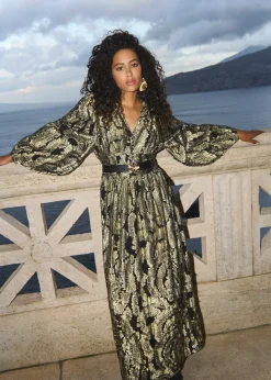Sale Cotton Club Maxi jurk jacquard goud