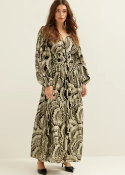 Sale Cotton Club Maxi jurk jacquard goud