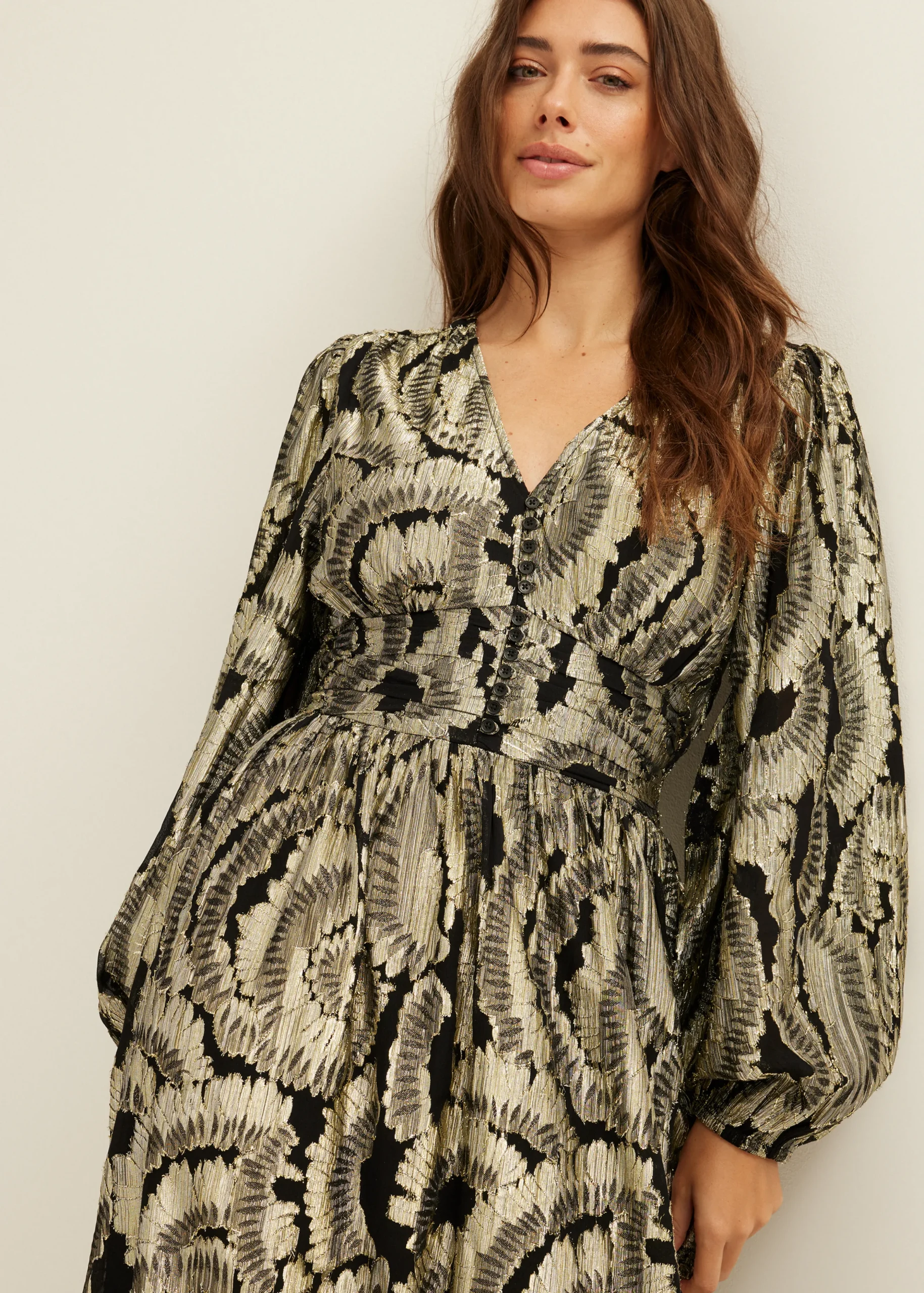Sale Cotton Club Maxi jurk jacquard goud