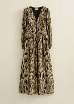 Sale Cotton Club Maxi jurk jacquard goud