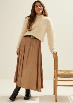 Online Cotton Club Maxi pliss&eacute; rok tan