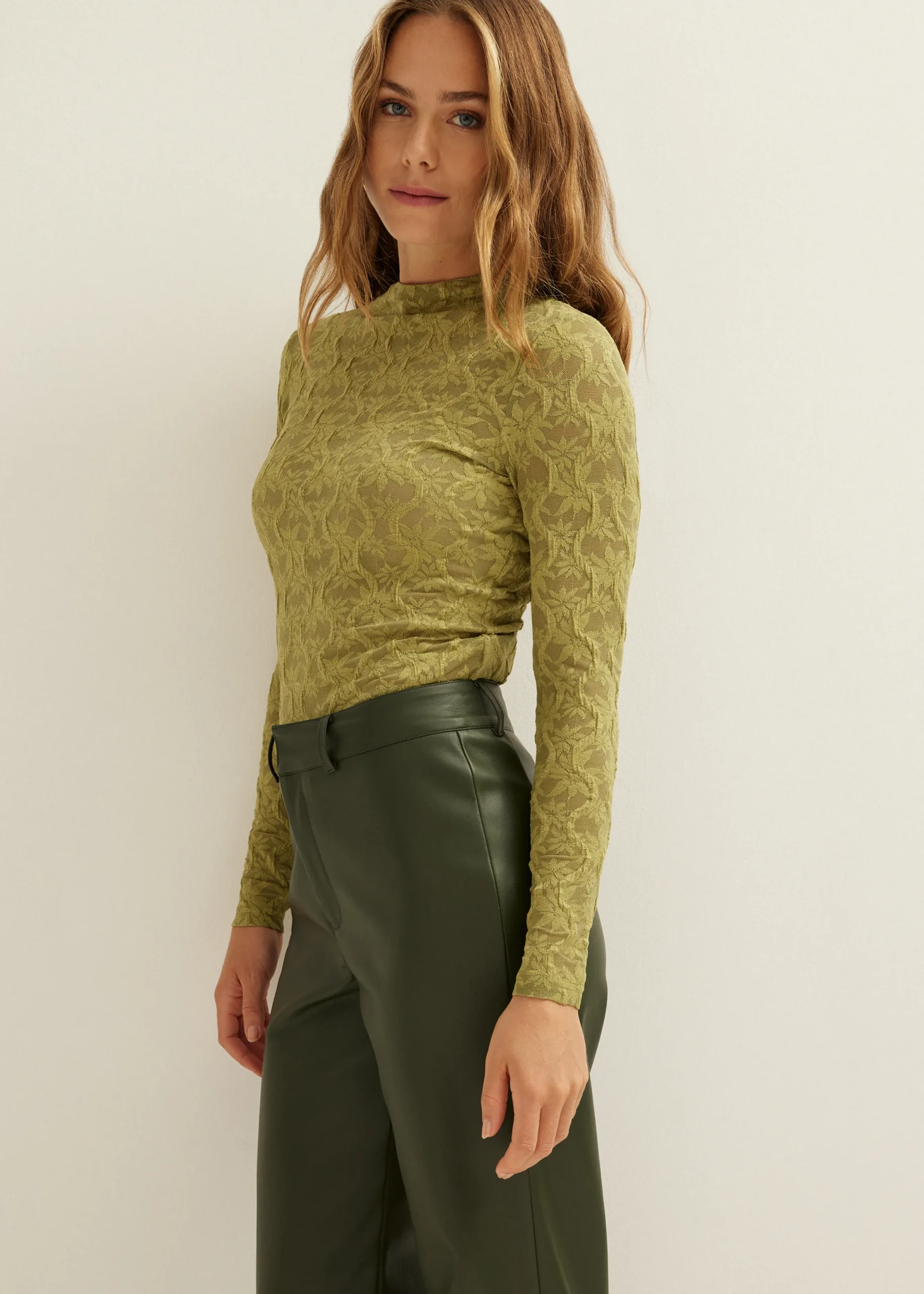 Outlet Cotton Club Mesh top bloemen groen
