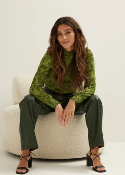 New Cotton Club Mesh top bloemen middengroen