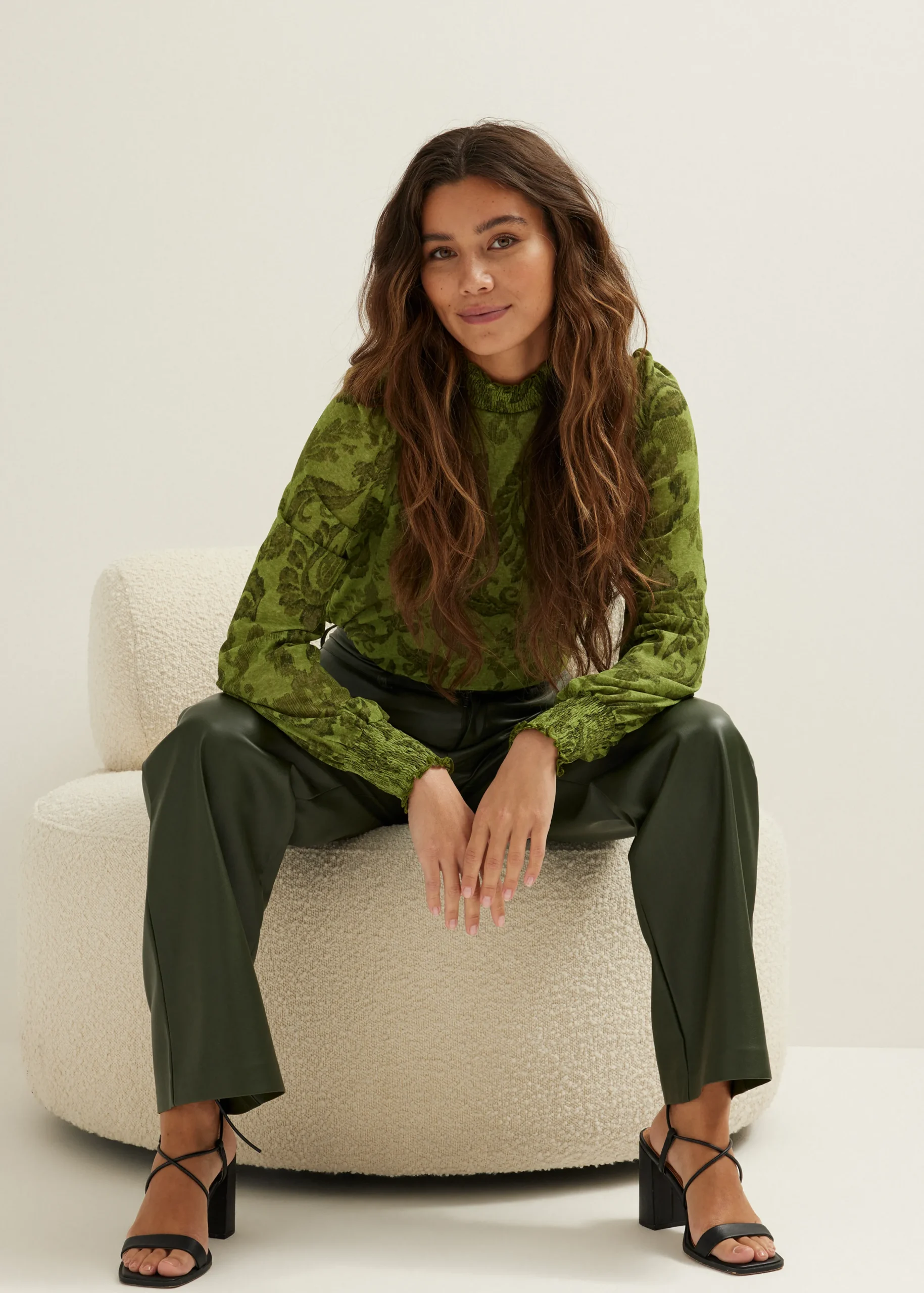 New Cotton Club Mesh top bloemen middengroen