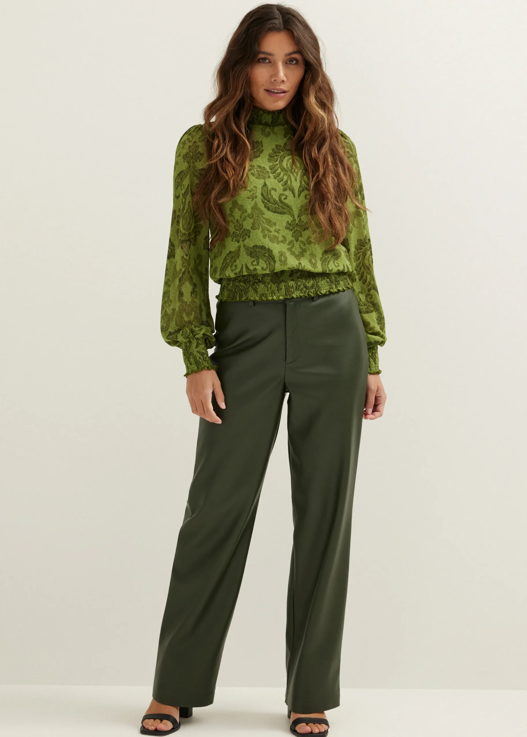 New Cotton Club Mesh top bloemen middengroen