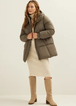 Clearance Cotton Club Midi gewatteerde jas donkerkhaki