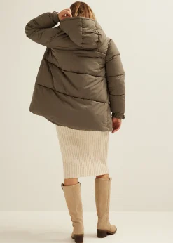 Clearance Cotton Club Midi gewatteerde jas donkerkhaki