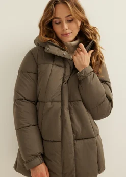 Clearance Cotton Club Midi gewatteerde jas donkerkhaki