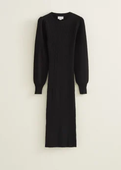 Discount Cotton Club Midi jurk met rib zwart