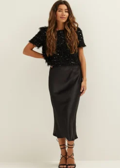 Clearance Cotton Club Midi rok satijn look zwart