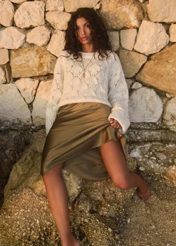 New Cotton Club Midi rok satijn look groen,olijf,licht
