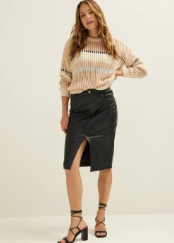 Sale Cotton Club Midi rok van faux leather zwart