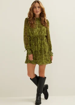Outlet Cotton Club Mini jurk met print middengroen
