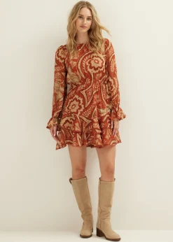 Outlet Cotton Club Mini jurk met ruffles middenzand