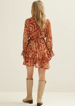 Outlet Cotton Club Mini jurk met ruffles middenzand