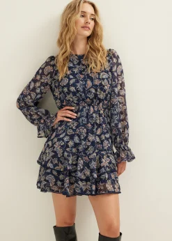 Fashion Cotton Club Mini jurk met ruffles indigo