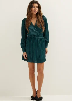 Clearance Cotton Club Mini jurk van plissé donkeraqua