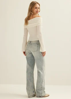 Fashion Cotton Club Off-shoulder top structuur ecru