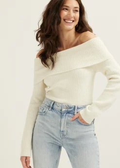 Sale Cotton Club Off-shoulder trui ecru