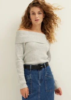 Best Cotton Club Off-shoulder trui grijs,lichtmelee