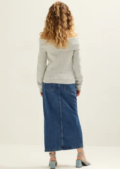 Best Cotton Club Off-shoulder trui grijs,lichtmelee