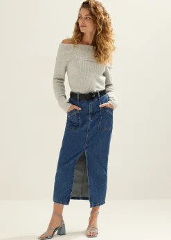 Best Cotton Club Off-shoulder trui grijs,lichtmelee