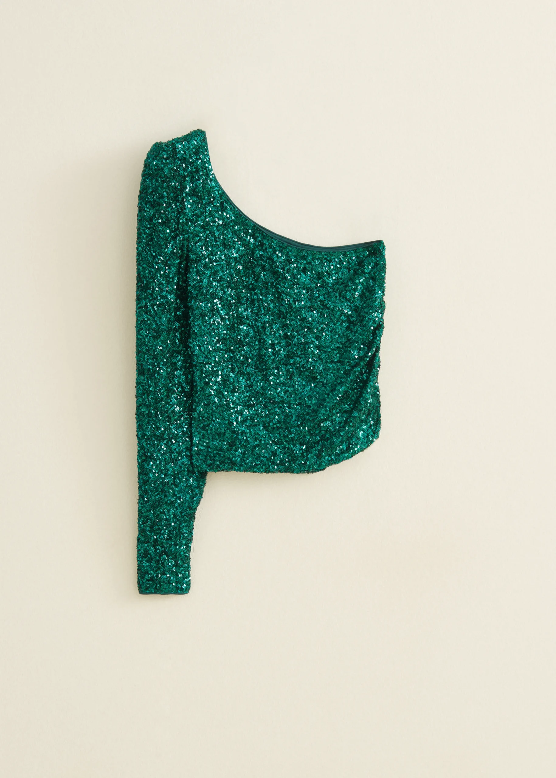 Fashion Cotton Club One-shoulder top met pailletten donkeraqua