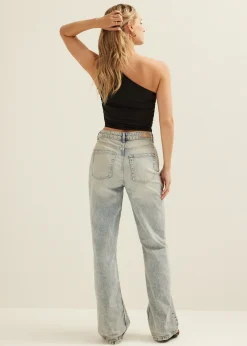 Hot Cotton Club One-shoulder top met roos zwart