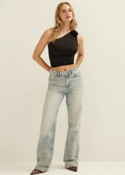 Hot Cotton Club One-shoulder top met roos zwart