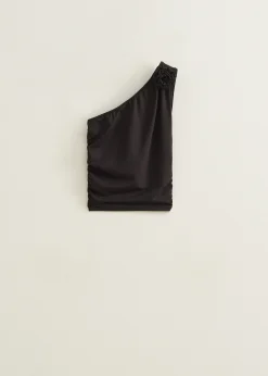 Hot Cotton Club One-shoulder top met roos zwart