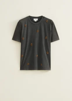 Outlet Cotton Club Oversized t-shirt met kralen antraciet