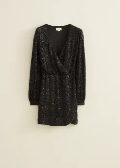 Outlet Cotton Club Pailletten jurk met overslag zwart