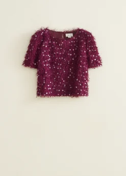 New Cotton Club Pailletten top aubergine,donker