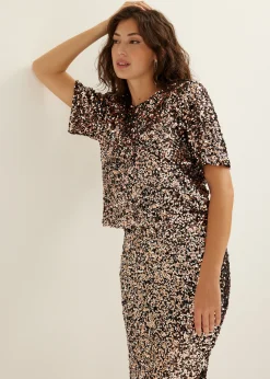 New Cotton Club Pailletten top tweekleurig meerkleurig