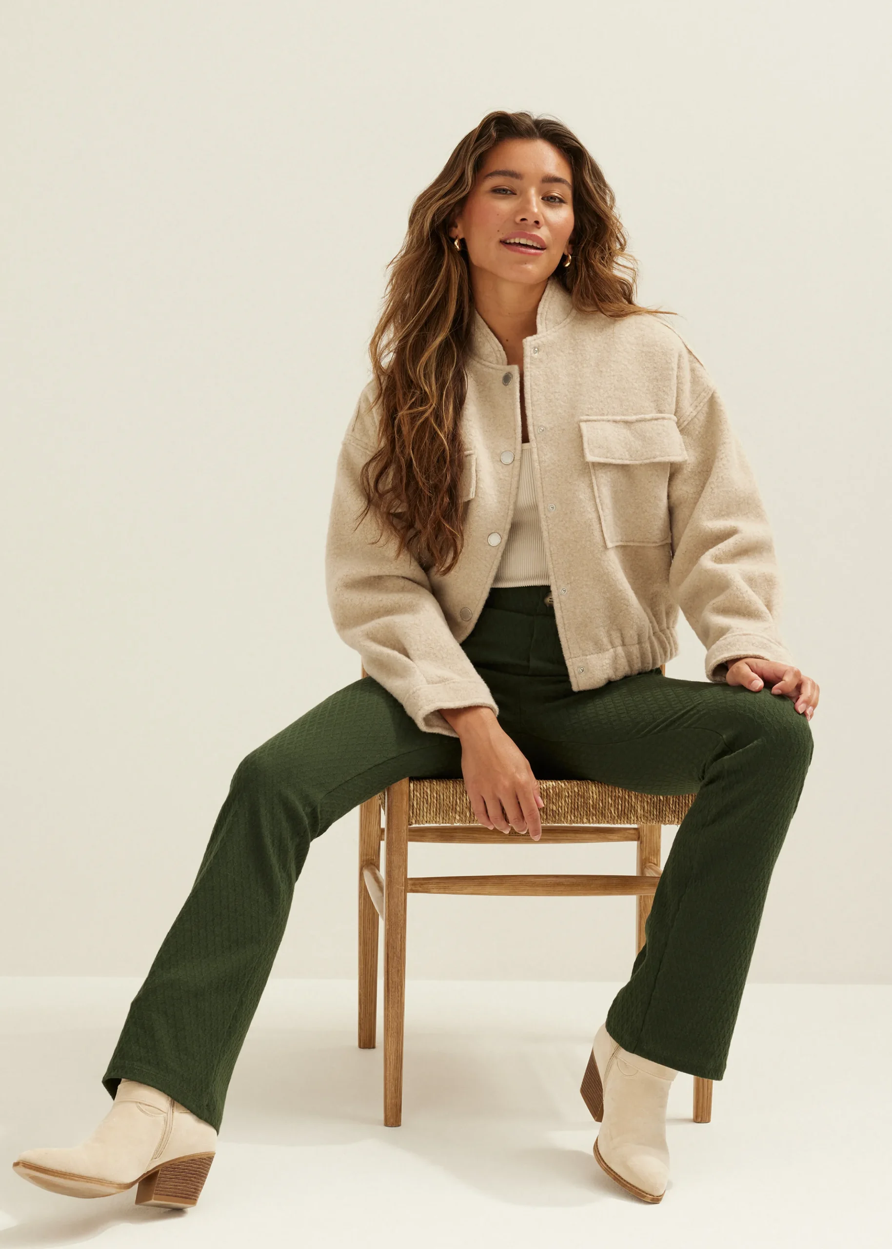 Sale Cotton Club Pantalon jacquard groen,denne
