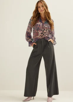 New Cotton Club Pantalon met wide leg antracietgemêleerd