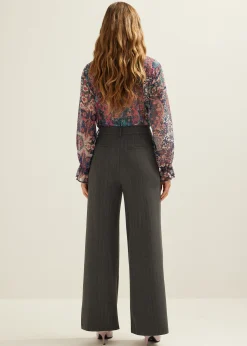 New Cotton Club Pantalon met wide leg antracietgem&ecirc;leerd