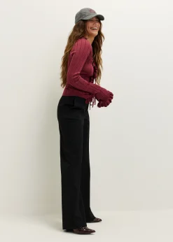 Discount Cotton Club Pantalon met wide leg zwart