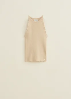 Discount Cotton Club Singlet geribd lichtzand