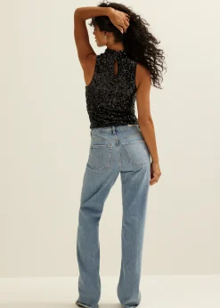 Online Cotton Club Singlet met pailletten zwart