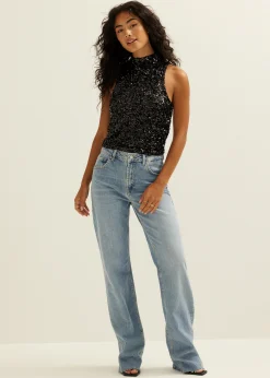 Online Cotton Club Singlet met pailletten zwart