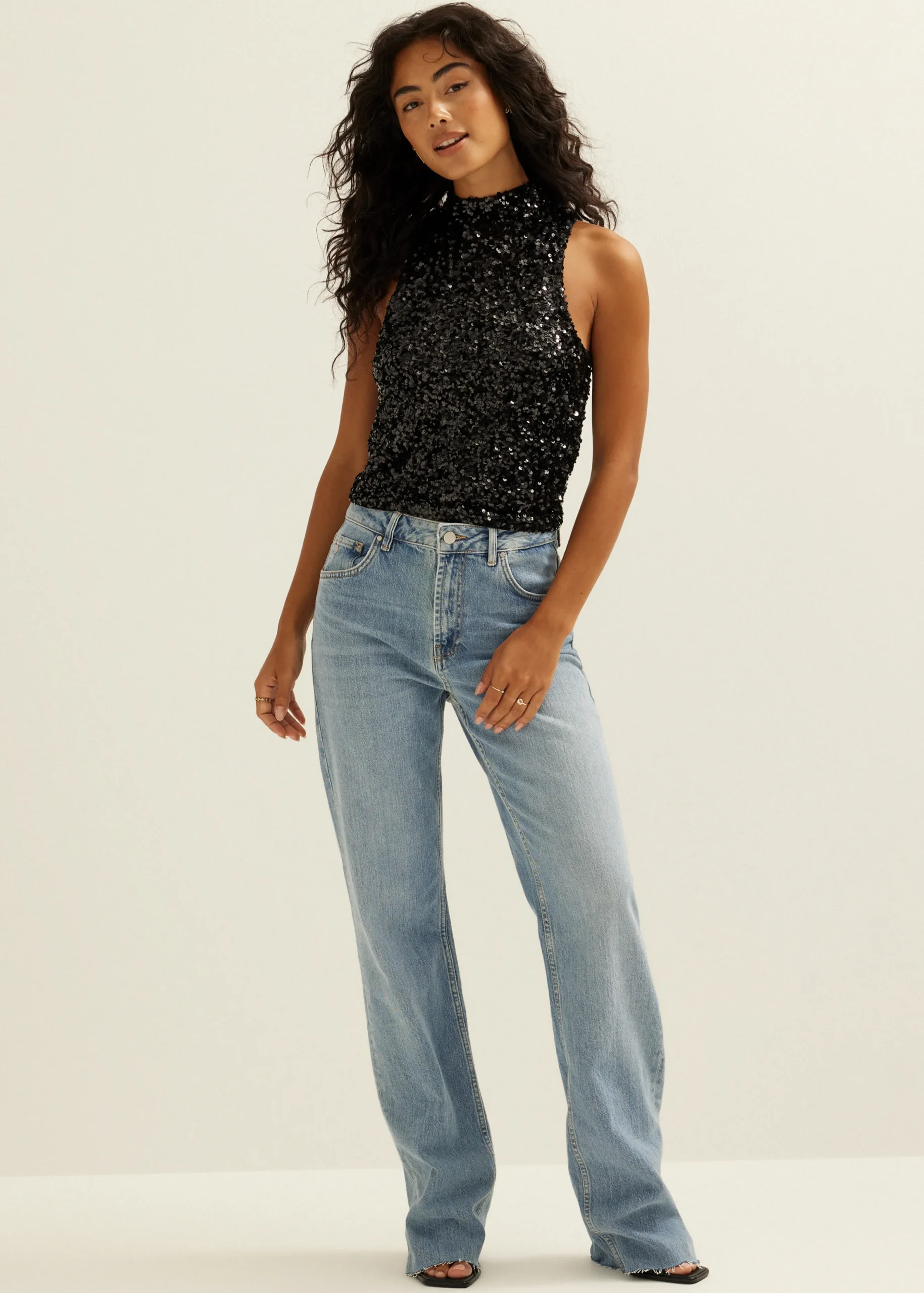Online Cotton Club Singlet met pailletten zwart