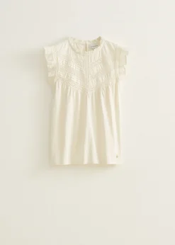 Fashion Cotton Club Singlet met plooi-en ruffle details ecru