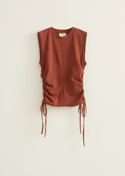 Best Cotton Club Singlet met rimpel details cognac